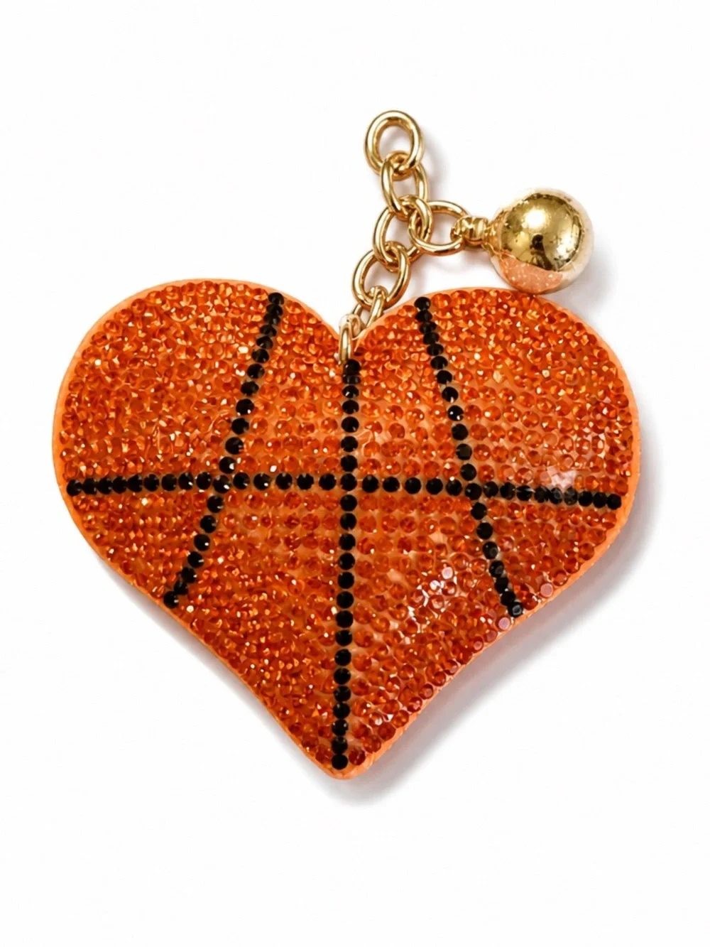 Rhinestone Basketball Heart Keyring Bag Charm
